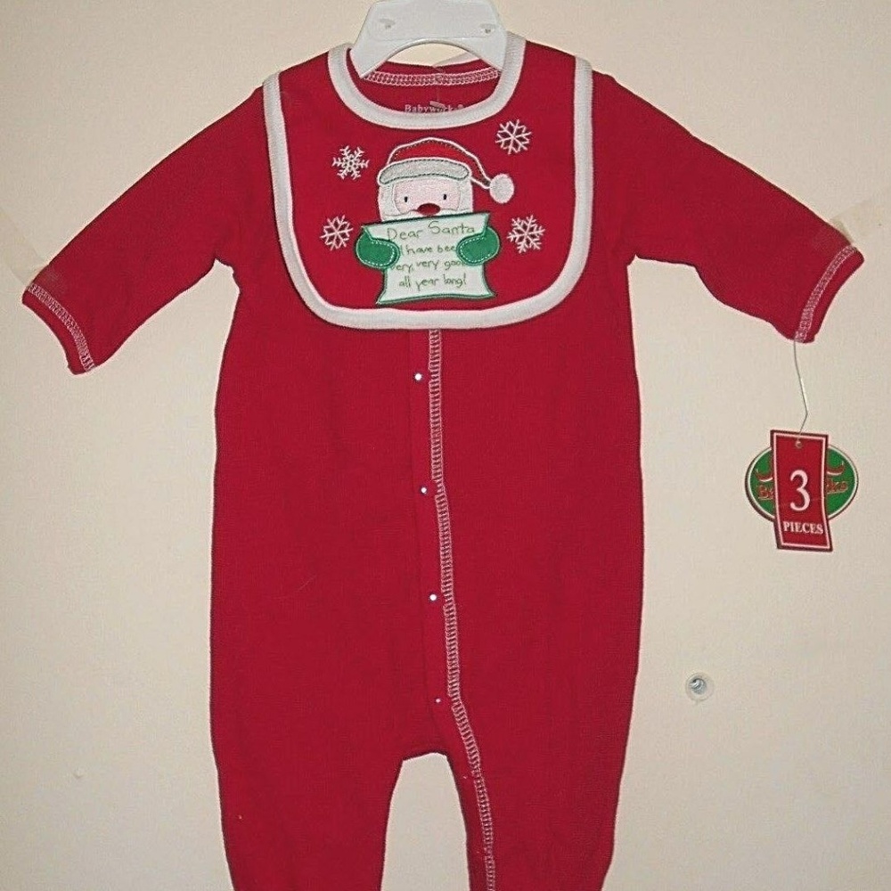 Infant Baby Christmas Santa Body Suit 3 piece Set